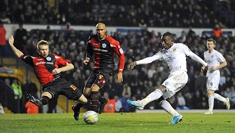 Striking success - Gradel scores his second for Leeds against QPR