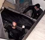 The body of the killed Serbian basketball fan is taken to the Forensics Institute