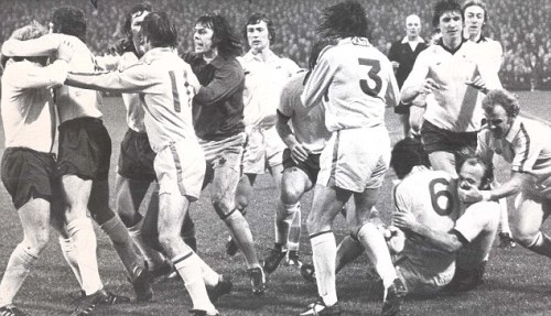 A typically calm moment from Derby v Leeds back in the day